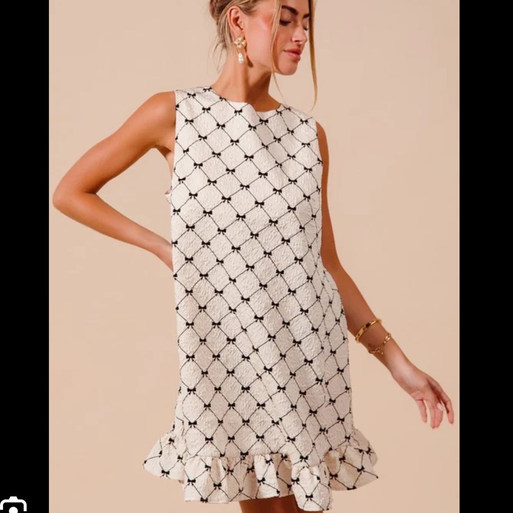 Petal & Pup Clutching My Pearls Bow Mini Dress